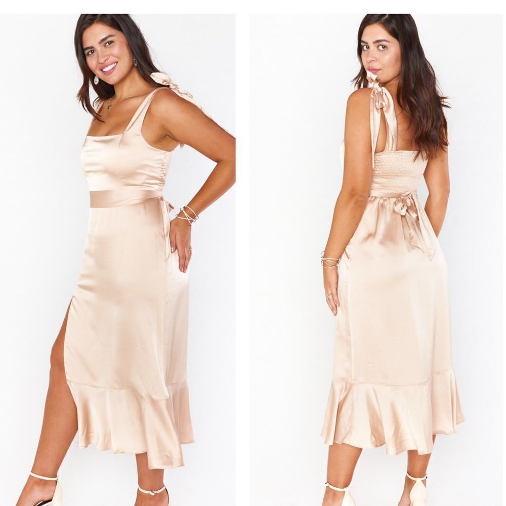 Show Me Your Mumu Claire Midi satin dress in size medium women's NWT